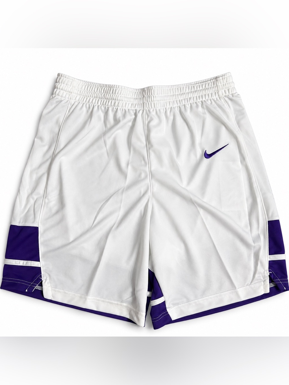 Nike Men’s White Athletic Shorts with Purple Trim / Medium
